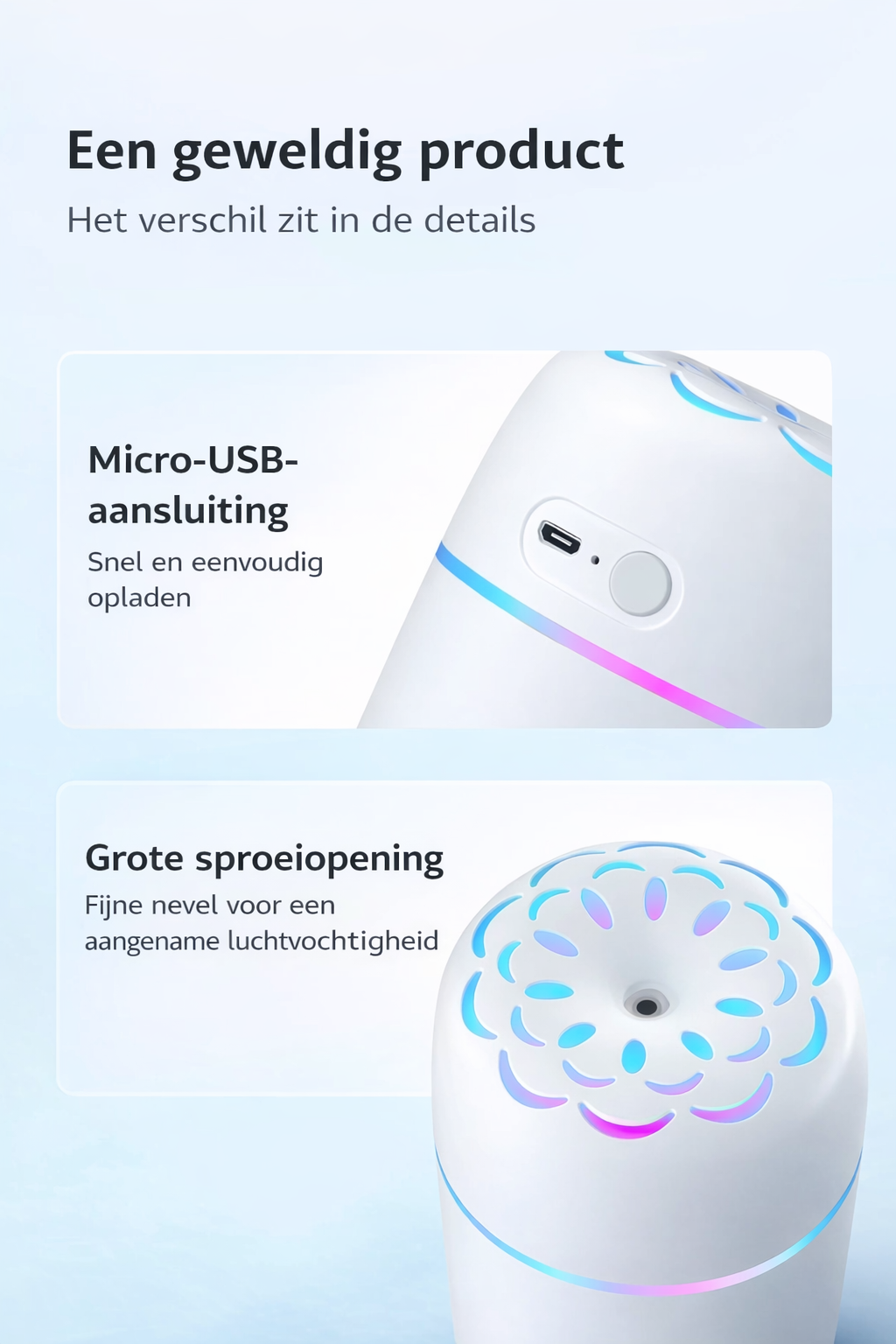 compacte luchtbevochtiger voor slaapkamer of kantoor