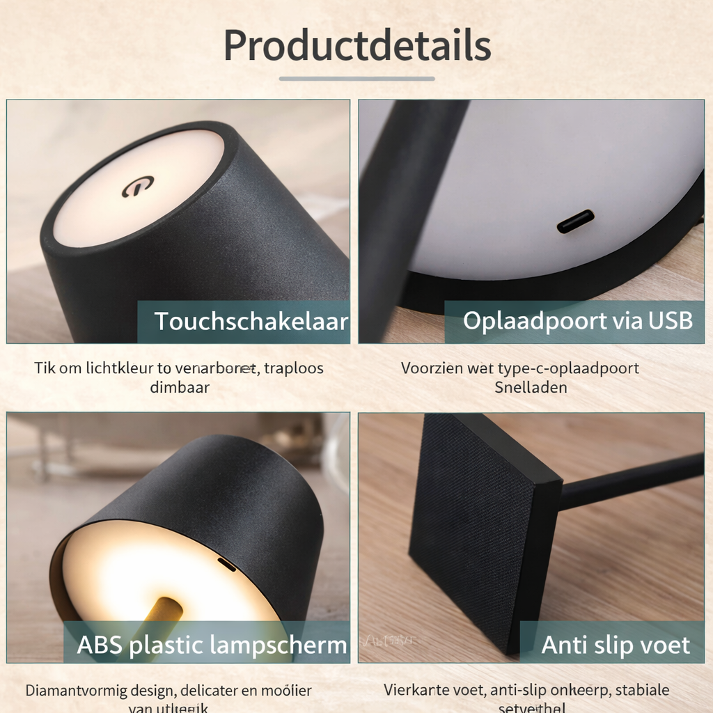 draadloze led tafellamp met warm sfeervol licht