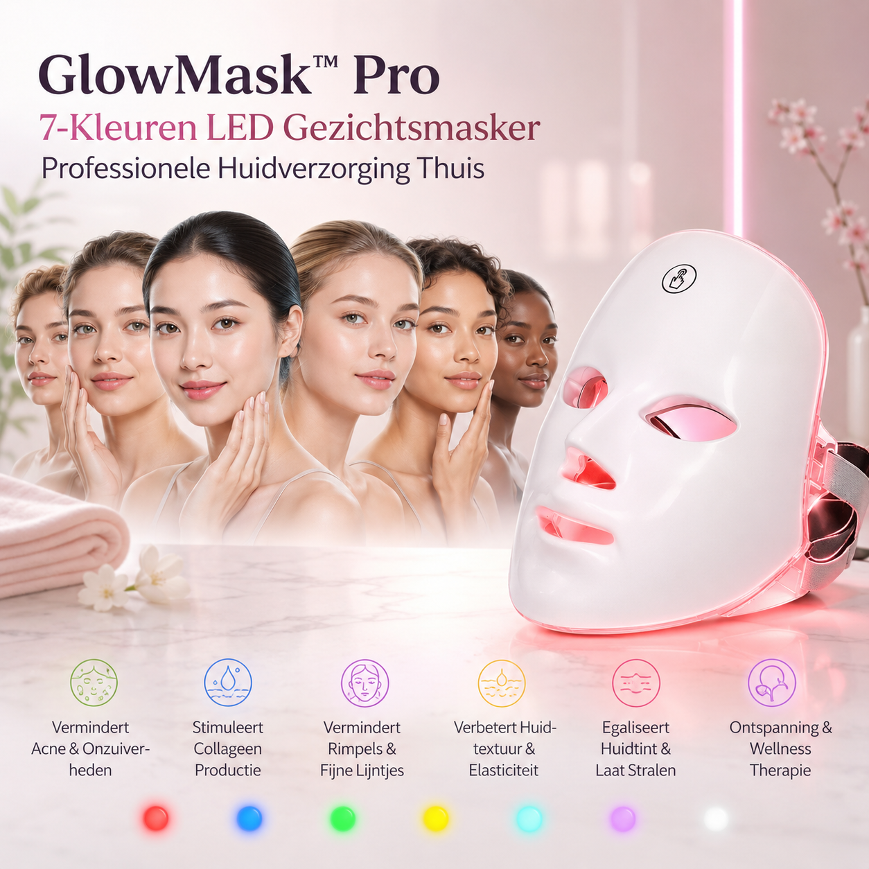 GlowMask™ Pro – 7-Kleuren LED Gezichtsmasker | Professionele Huidverzorging Thuis
