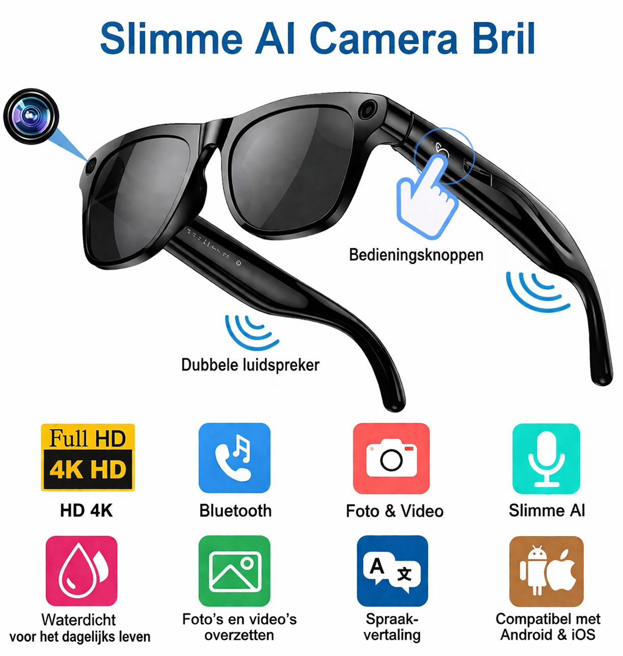 VisionAI Pro – Slimme AI Camera Bril met 4K Camera, Vertaling & Bluetooth