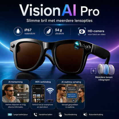 VisionAI Pro – Slimme AI Camera Bril met 4K Camera, Vertaling & Bluetooth
