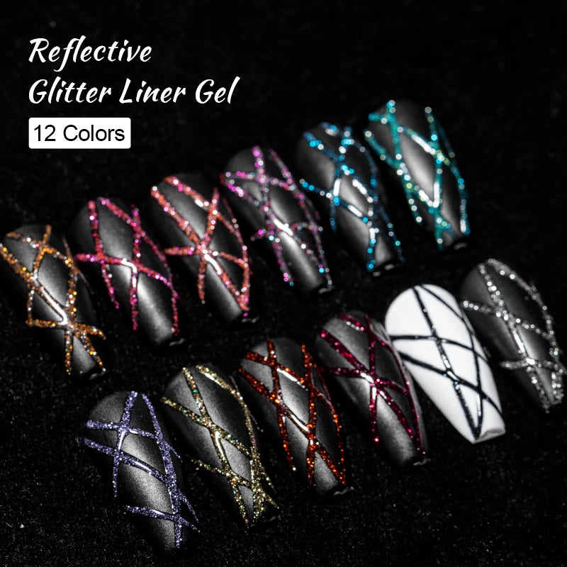 GlamLine™ Pro – Reflecterende Glitter Nail Liner Set | Nail Art
